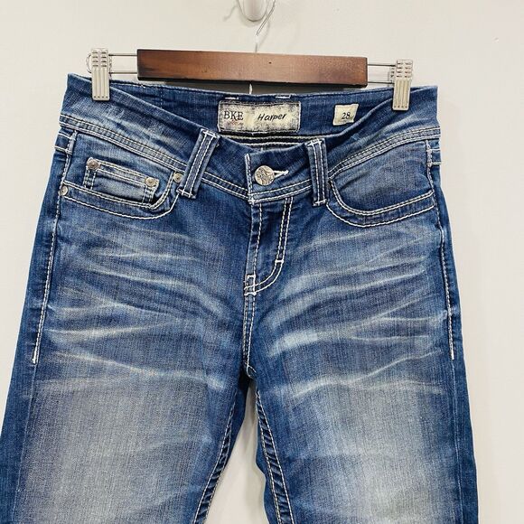 BKE 28 Harper Jeans Dark Wash Blue Denim Cropped Straight Western Cowgirl Rock - Picture 16 of 16